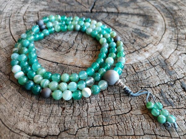 Green Sardonyx Agate Mala with Grey Druzzy Agate