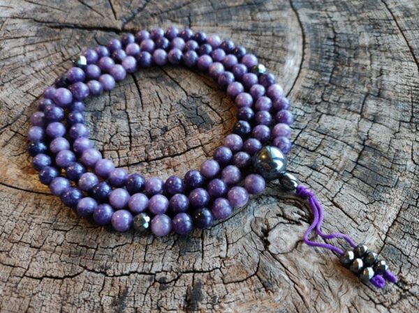 Lepidolite Mala with Hematite