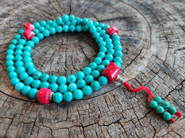 Turquoise Howlite Mala with Red Coral